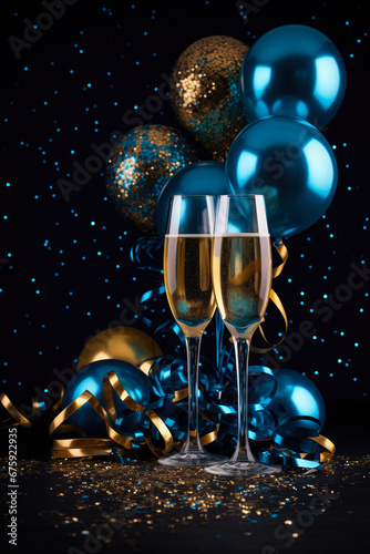 Beautiful Festive Abstract Background with Champagne Glasses 