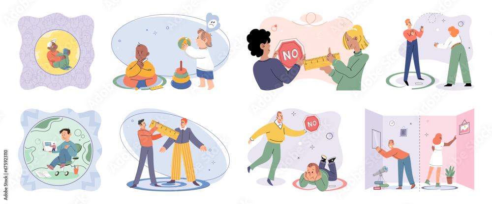 Fototapeta premium Boundary vector illustration. Establishing safe and comfortable comfort zone within our boundaries promotes well being Public spaces often require individuals to adapt their boundaries to accommodate