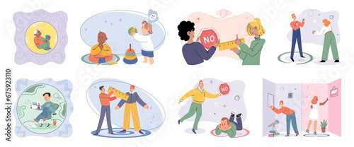 Boundary vector illustration. Establishing safe and comfortable comfort zone within our boundaries promotes well being Public spaces often require individuals to adapt their boundaries to accommodate