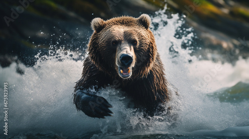 Grizzly hunting for Alaskan salmon. ai generative © Oleksandr