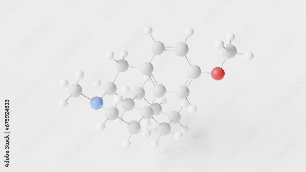 dextromethorphan molecule 3d, molecular structure, ball and stick model, structural chemical formula antitussives dextromethorphan molecule 3d, molecular structure, ball and stick model, structural chemical formula antitussives