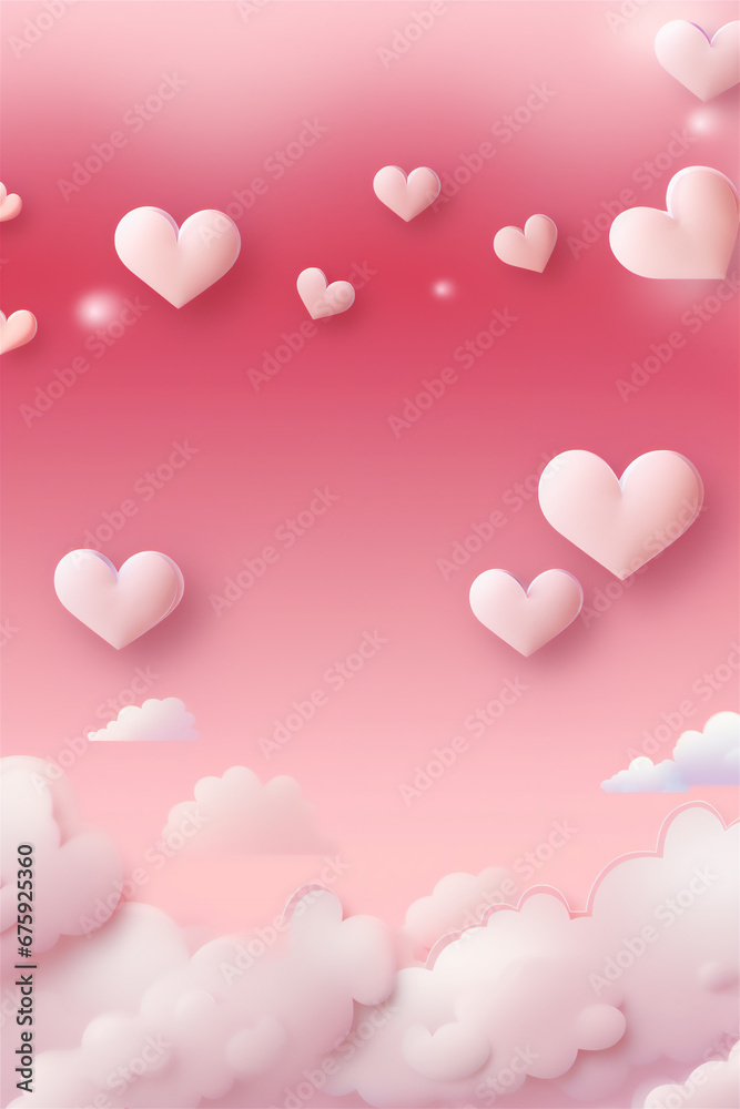 delicate pink background with air clouds and many hearts. To congratulate your loved ones.