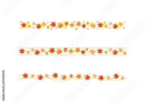 秋　紅葉　飾り　罫線　ライン　イラスト素材セット..