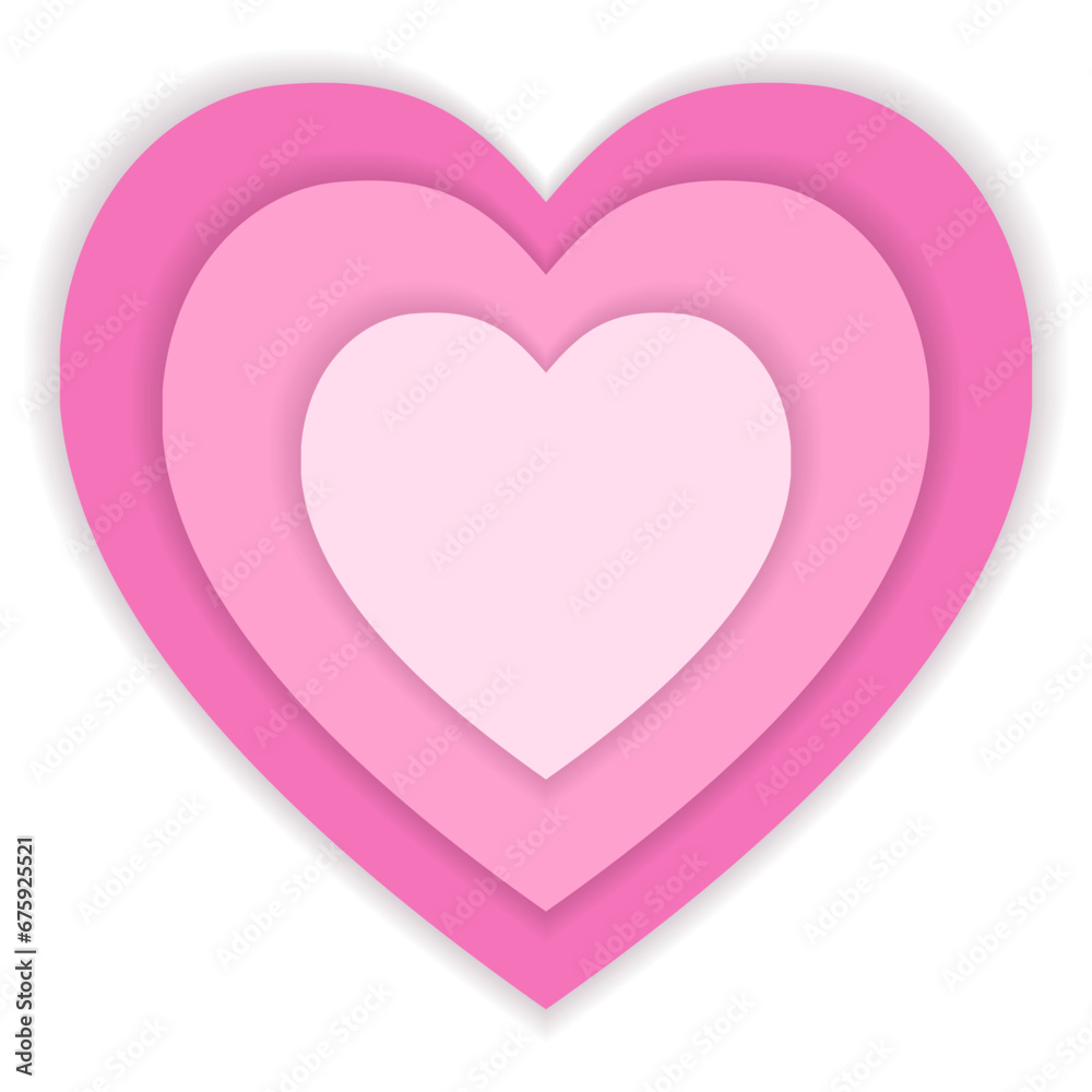 Love symbol.Heart paper cutout icon.Valentine's day, wedding, love, anniversary, mother, marriage.Pink hearts isolated on white background.Vector graphic illustration 