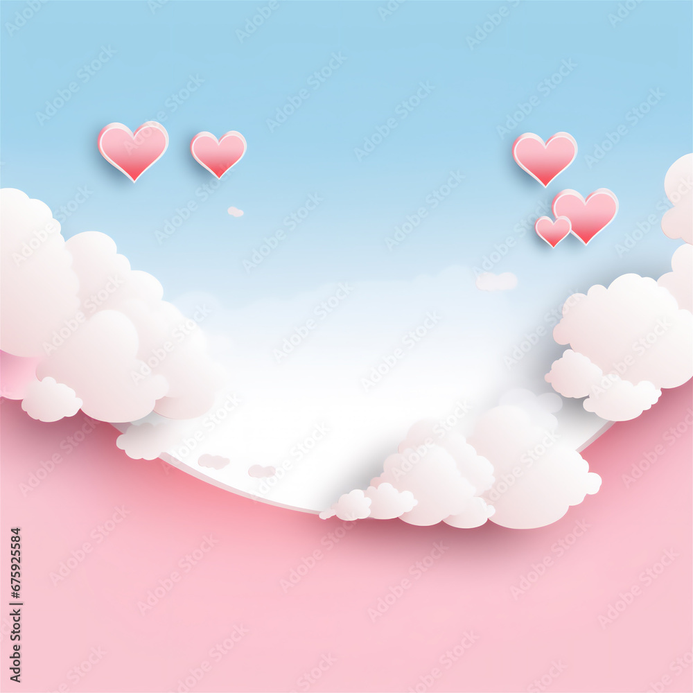 delicate pink background with air clouds and many hearts. To congratulate your loved ones.