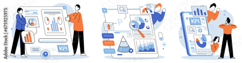 Analysis tool. Business intelligence. Vector illustration Digital platforms provide opportunities for business expansion Diagrams help in visualizing complex information and processes Statistics offer