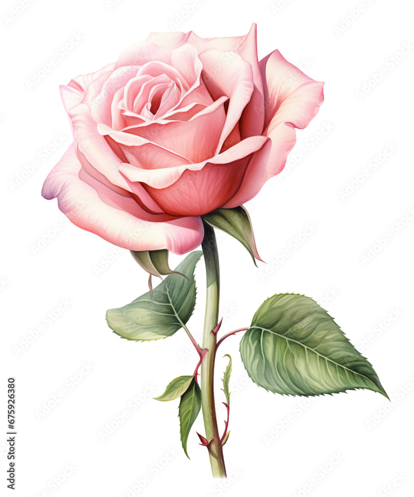 Fototapeta premium Watercolor Wedding Roses Clipart, Dusty Rose Floral Clipart, Transparent Background, transparent png, Created using generative AI