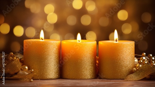 Elegant Christmas Candles on Glowing Gold