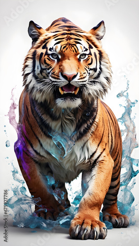 A big tiger comming from the water ai generative image