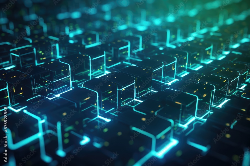 Block Chain and Cloud data. Abstract futuristic technology background. Generative AI Block Chain and Cloud data. Abstract futuristic technology background. Generative AI
