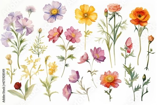 watercolor flowers painting illustration set on a white background