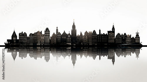 Architecture Silhouette of Holland s Isolated Building in Urban Skyline at Dusk
