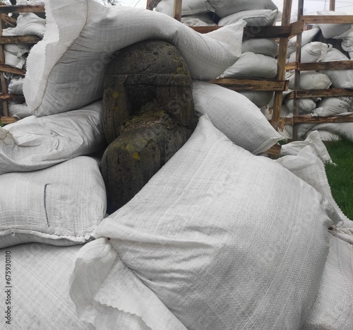 War in Ukraine  sandbag-covered Polovtsian statues of the 11th-13th centuries