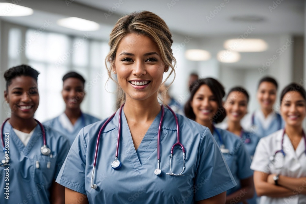 Happy Female Doctor Amongst Colleagues in a Medical Facility Happy Female Doctor Amongst Colleagues in a Medical Facility