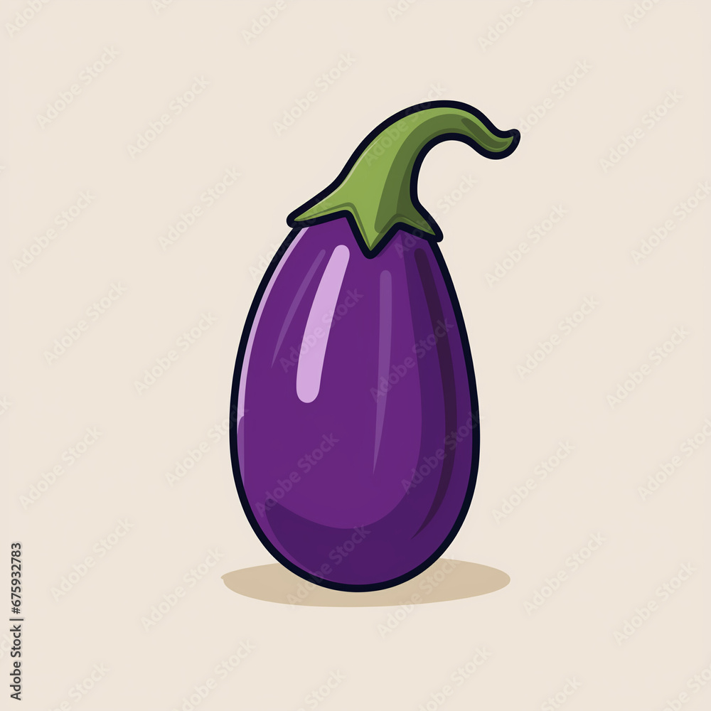 A simple outline of a purple eggplant. Flat clean cartoon 2D illustration style A simple outline of a purple eggplant. Flat clean cartoon 2D illustration style