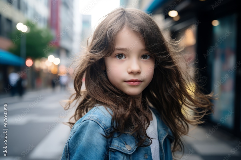 Portrait of a cute little girl with long hair in the city Portrait of a cute little girl with long hair in the city