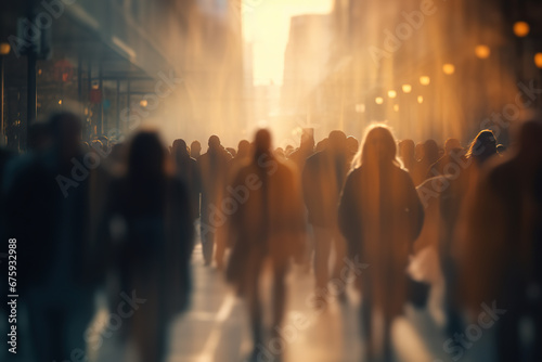 Unrecognizable mass of people walking on the city street. © Bojan