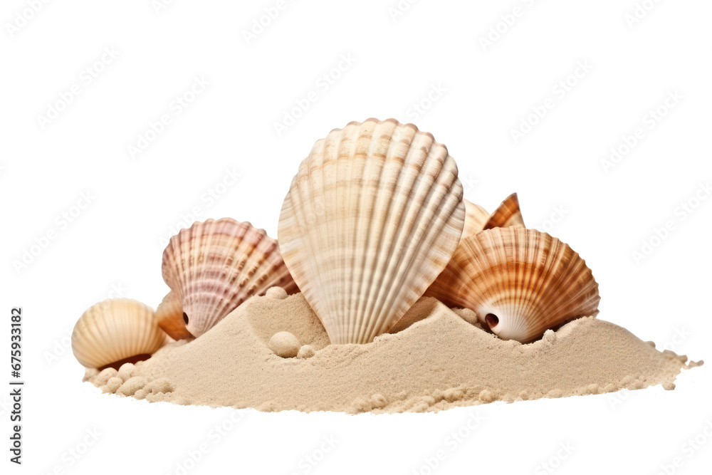 shells on sand isolated on transparent background, png file shells on sand isolated on transparent background, png file