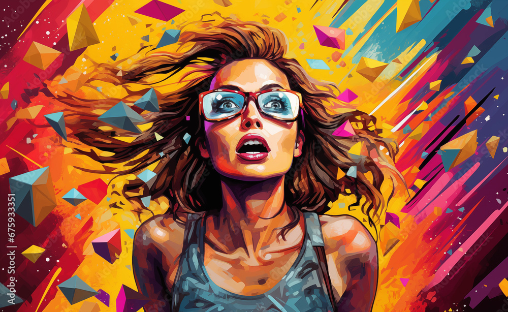 Vibrant Pop Art style that showcases woman at the world of blockchain and cryptocurrencies and NFT. Vibrant Pop Art style that showcases woman at the world of blockchain and cryptocurrencies and NFT.
