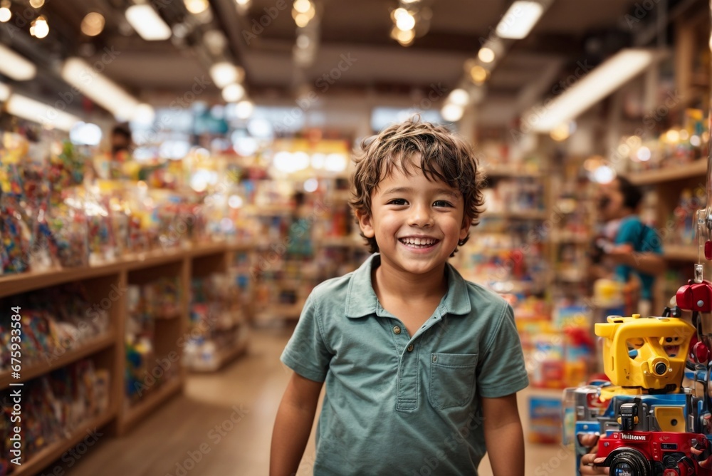 Happy Little Boy in a Toy Store