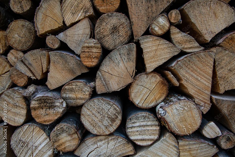 Firewood in the Bulgarian village in the mountains in autumn