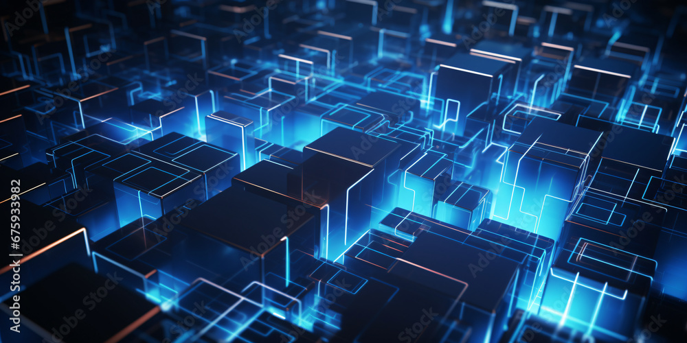 Obraz premium Futuristic technology background with glowing cubes. 
