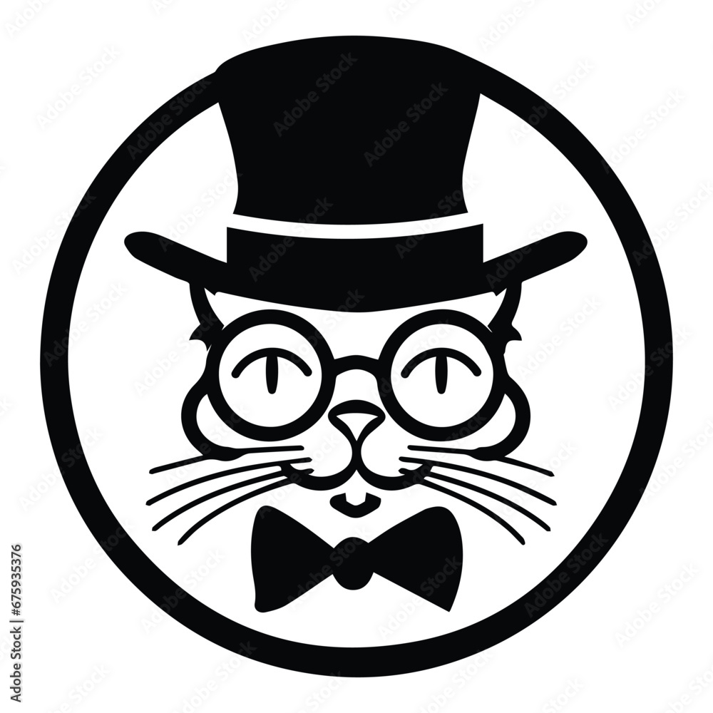 Cat In Glasses And Hat Flat Icon Isolated On White Background Cat In Glasses And Hat Flat Icon Isolated On White Background