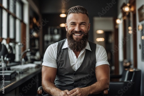 Happy man in a barbershop