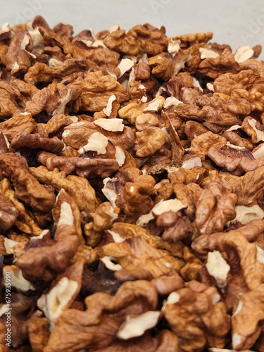 Walnuts. Walnut kernels. Background of ripe walnut kernels