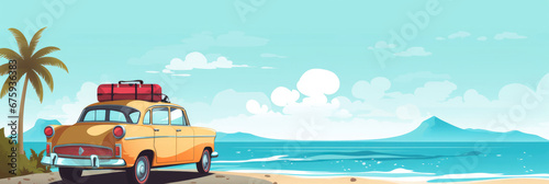 Old Vintage Car Loaded With Luggage On The Roof, Background Image, Background For Banner, HD