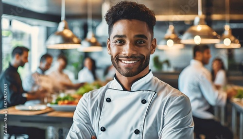 Foto closeup photo portrait of a handsome young chef cook with white uniform standing