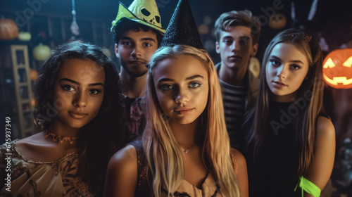 Teenagers Celebrating Halloween Party. Halloween  Background Image  Background For Banner  HD