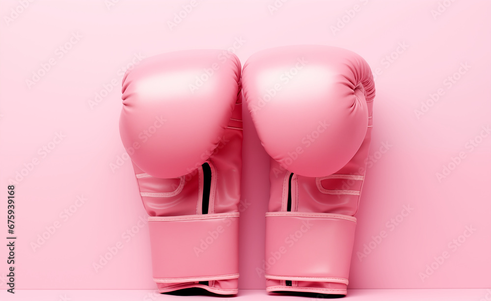 Pink boxing gloves over pink pastel background. Pink boxing gloves over pink pastel background.