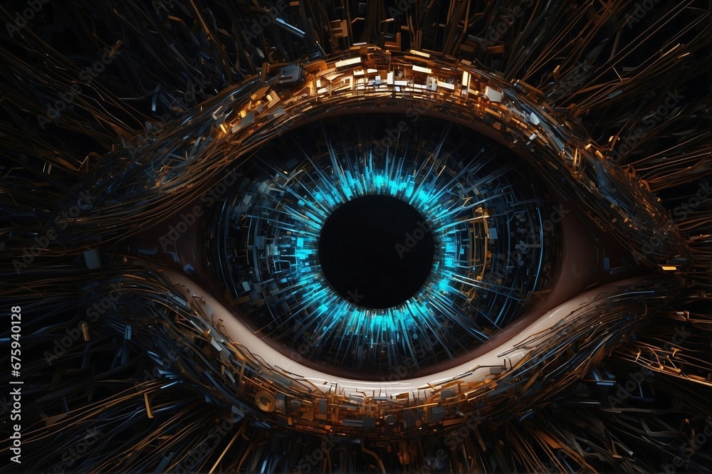 Bionic digital eye close-up in a digital computer environment