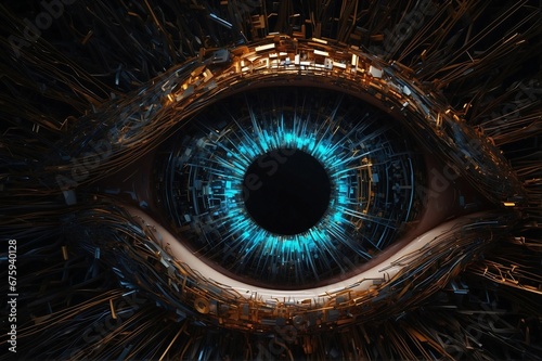 Obraz na płótnie Bionic digital eye close-up in a digital computer environment w salonie