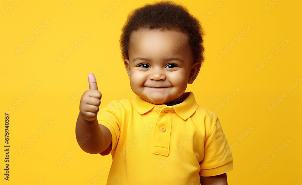 African style toddler giving a thumbs up on yellow background. African style toddler giving a thumbs up on yellow background.