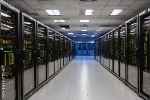 Server Room with Straight Aisles and Lighting