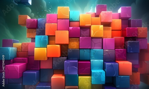 Abstract vibrant 3D blocks  showcasing a glossy finish. Wallpapers feature a modern fusion of colorful color.