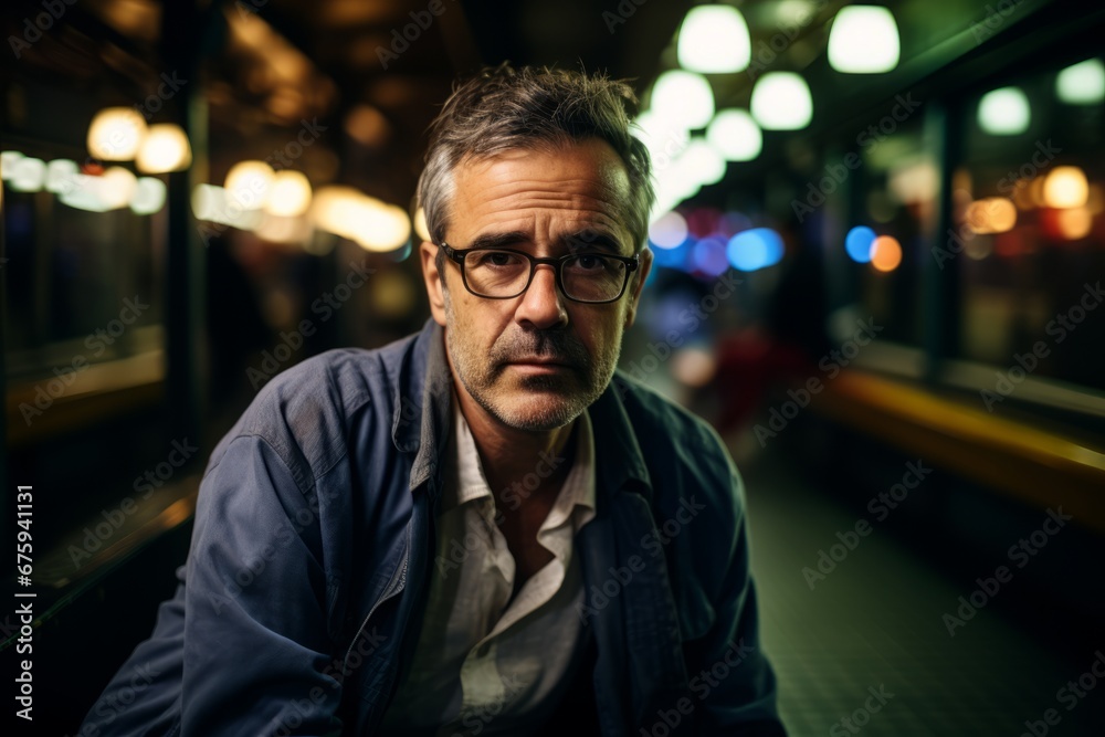 Portrait of a middle-aged man in the city at night Portrait of a middle-aged man in the city at night