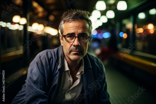 Portrait of a middle-aged man in the city at night