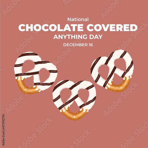 National chocolate Covered anything Day, pretzel cookie Covered with chocolate sauce, Pretzel dipped in Chocolate Vector Design Illustration
