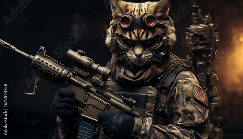 Cat special forces team with full weapons. Innovative AI. © Story