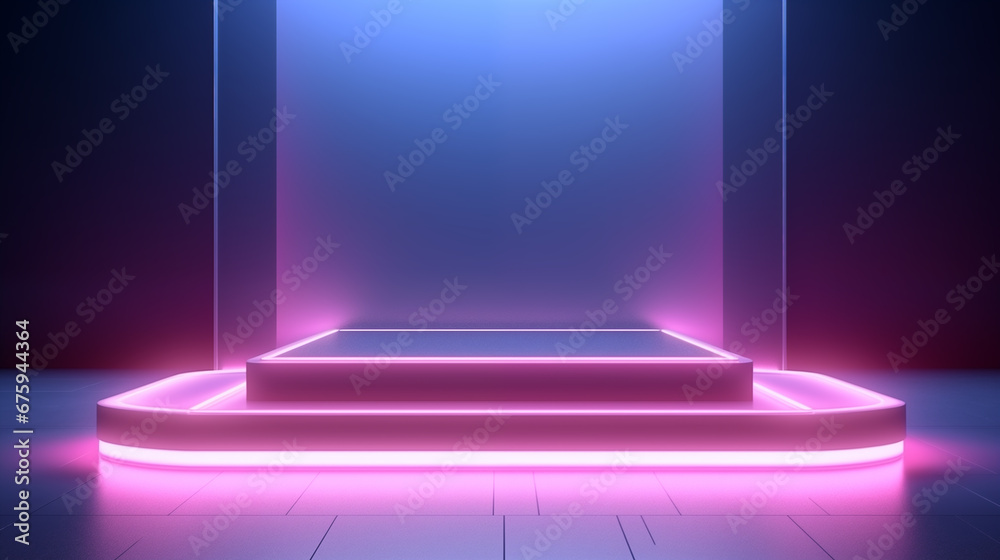 3d render abstract podium neon glowing illumination - obrazy, fototapety, plakaty 