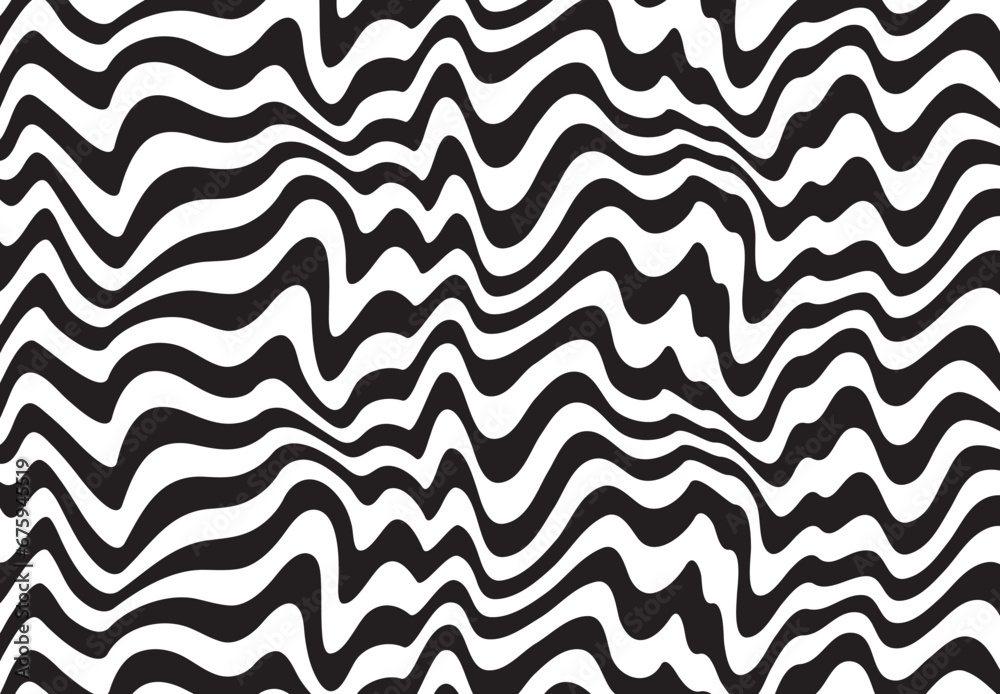 Background with wavy lines. Twisted duo tone backgrounds. Abstract pattern from lines, halftone effect. Black and white texture. Minimalist design template for poster, banner, cover, postcard. Background with wavy lines. Twisted duo tone backgrounds. Abstract pattern from lines, halftone effect. Black and white texture. Minimalist design template for poster, banner, cover, postcard.
