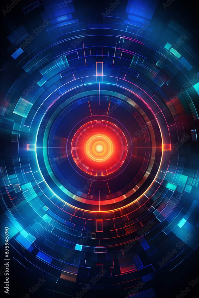 Fototapeta premium Glowing digital circle, energy source.
