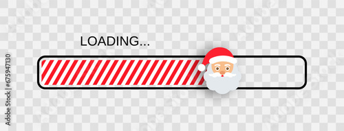 Christmas progress bar with candy cane fill. Countdown loading progress. Funny Xmas download banner. Holiday count down graphs with percent on transparent background. Vector illustration. photo