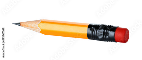 Short pencil on transparent background close-up, school and office supplies concept