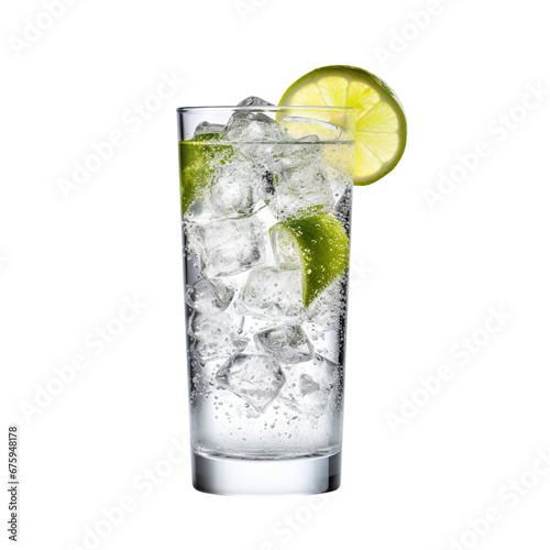A glass of tonic water with lime isolated on transparent background. © The Food Stock