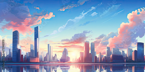 Cityscape city skyline skyscrapers horizon cooperate business illustration office buildings, generated ai photo