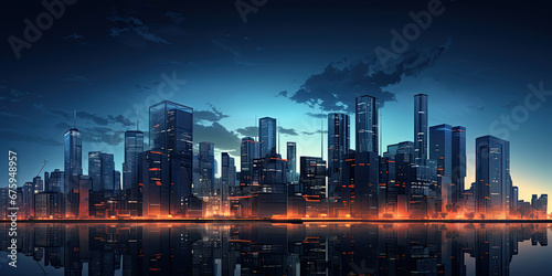 Cityscape city skyline skyscrapers horizon cooperate business illustration office buildings, generated ai © dan
